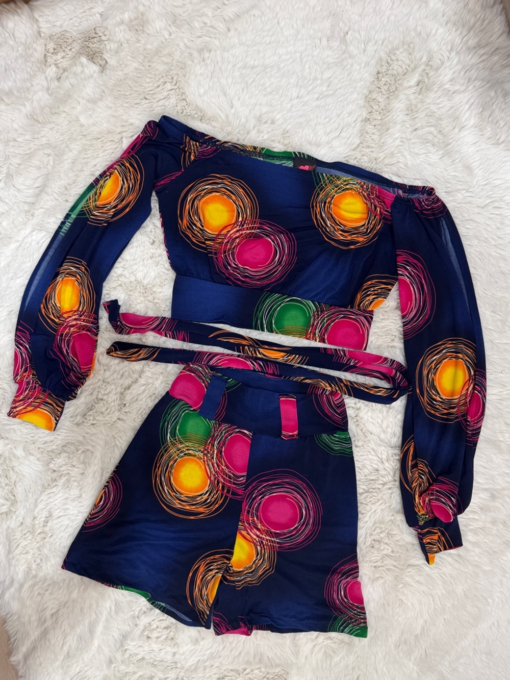 Multicolor Off-Shoulder Two-Piece Shorts Set